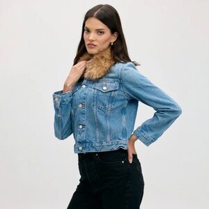 ETICA Denim Pixie Jacket Removable Fur Collar Small